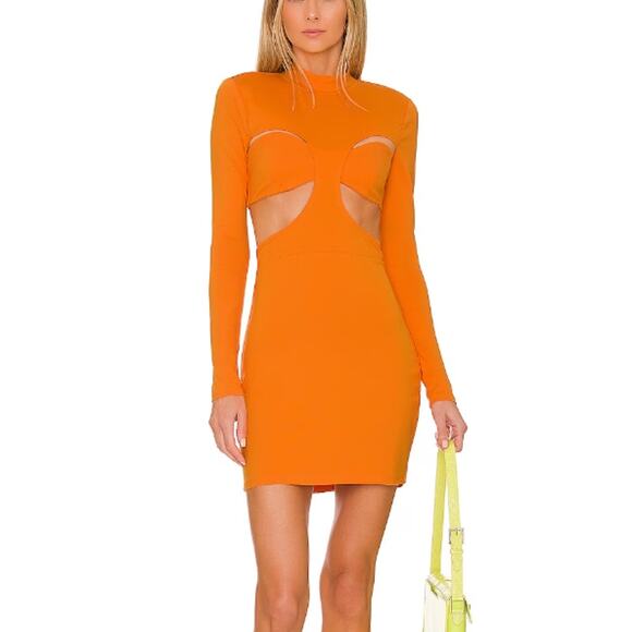 h:ours Orange Bodycon Mini Dress XS Revolve Cut Out Waist Going Out  $210 NEW - Picture 1 of 8